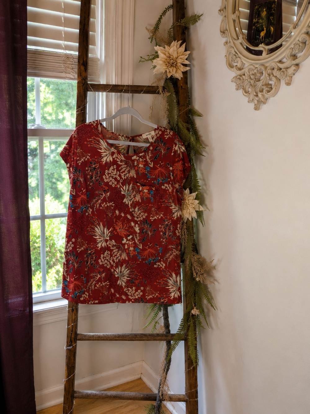 Vintage Inspired Bohemian Floral Short Sleeve Shirt